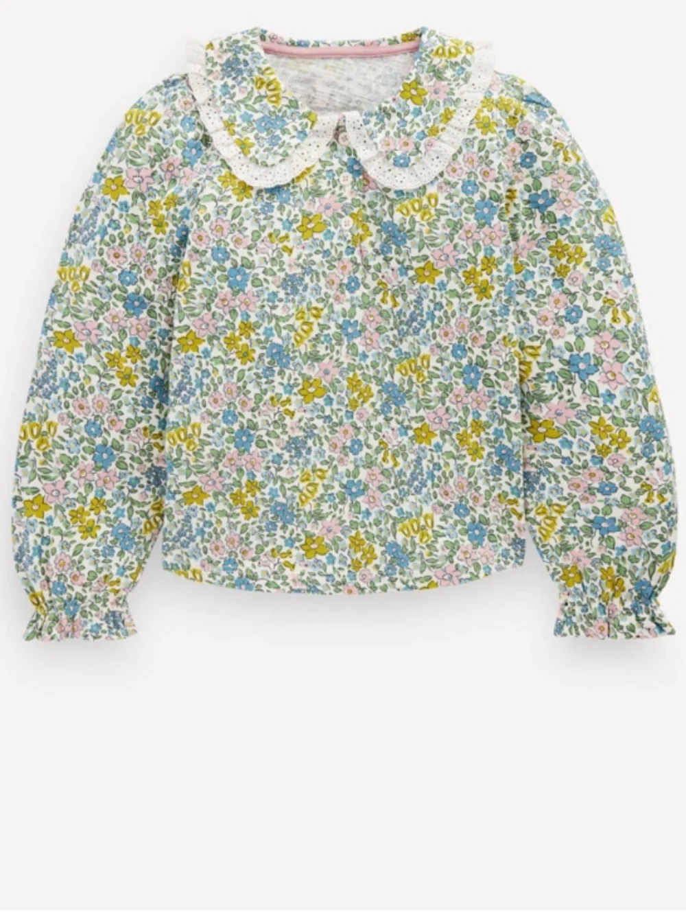 Mini Boden -Denim Button-through Pinafore Dress w/Ruffle Collared Top, Size 8-9y